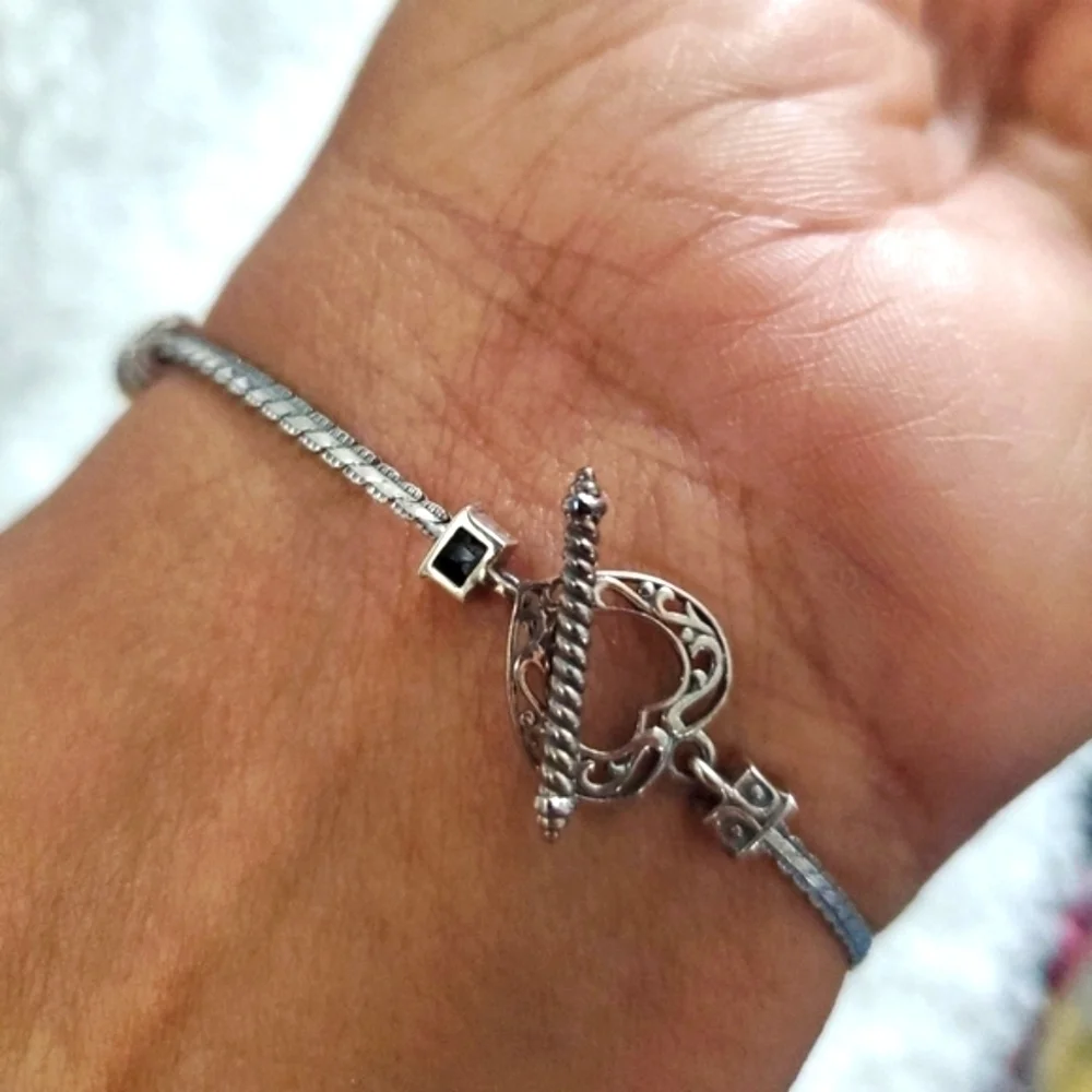 South African Graduated Bead Toggle Bracelet Platinum Plated sz 7.25 to 8